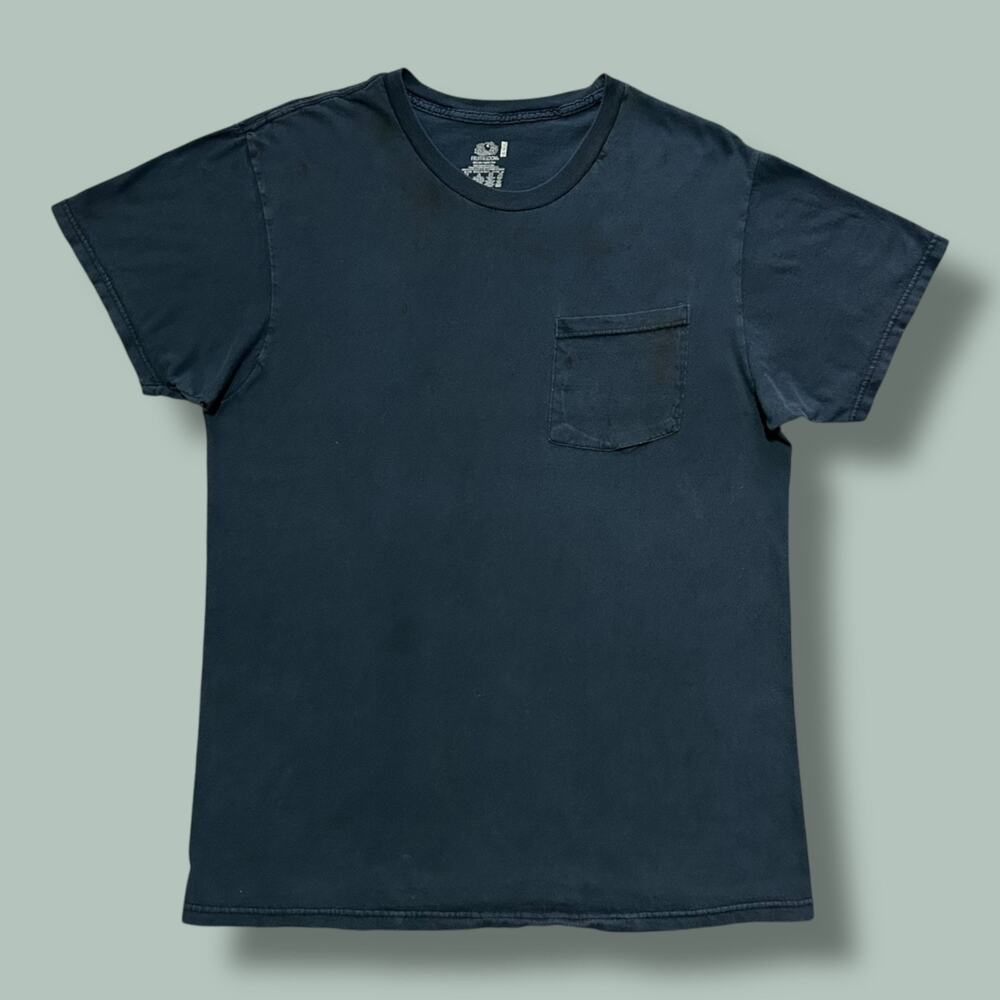 Vintage Faded Black Shirt y2k Pocket Tee Blank Goth Minimalist Aesthetic Large